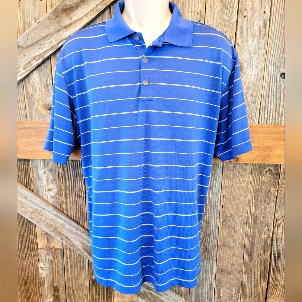 Nike Golf Striped Polo Shirt Mens large Blue White Dri-Fit Short Sleeve dri fit